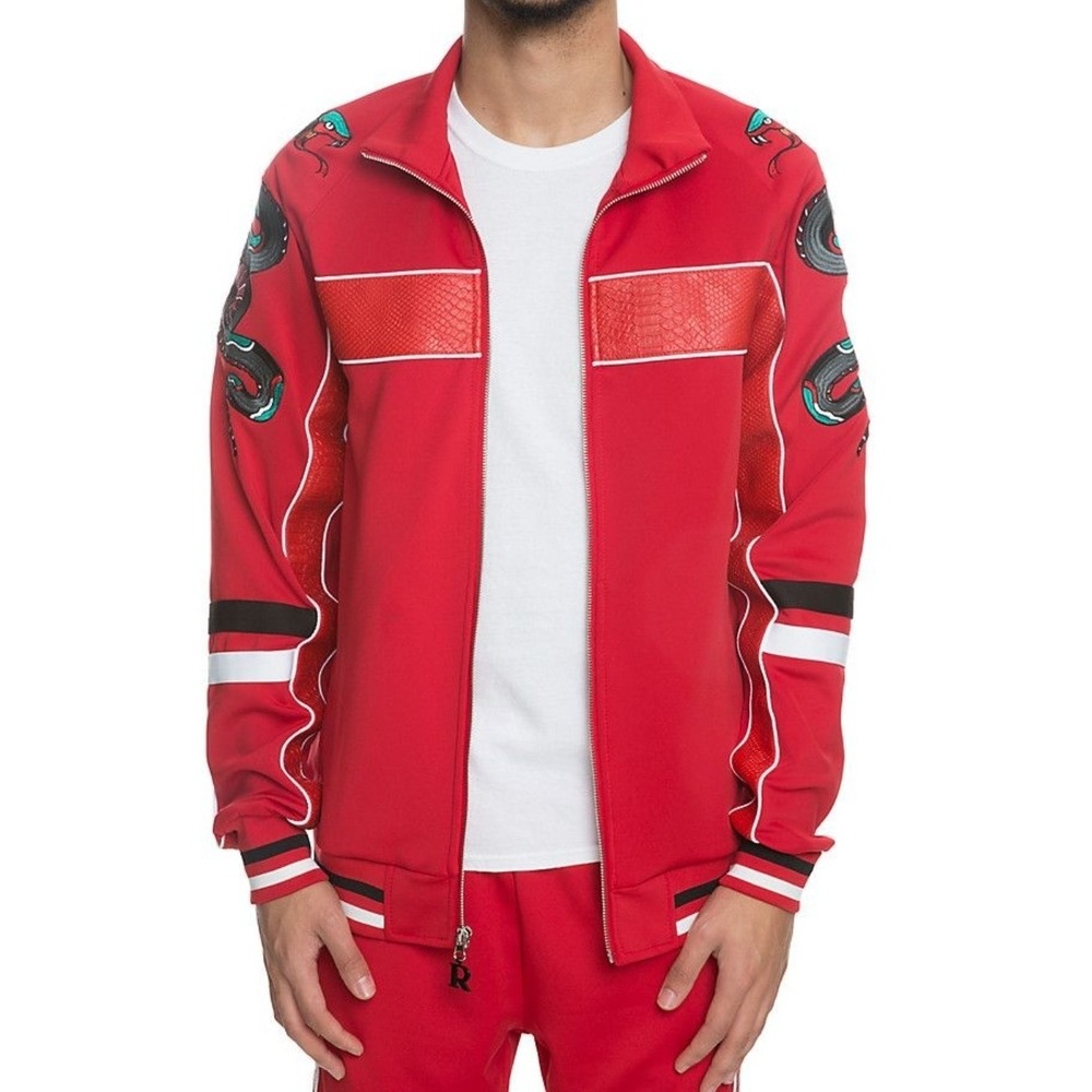 Reason NYC Embroidered Snake Faux Cobra Skin Roses Flowers‎ Red Men's XL Hype